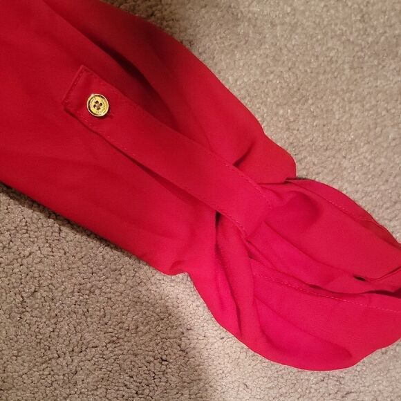 Michael Kors Vibrant Red Blouse with Gold Accents - Picture 10 of 10